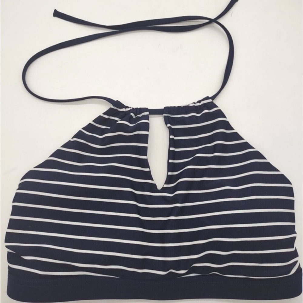 Athleta Navy Strip Keyhole Bikini Top / M